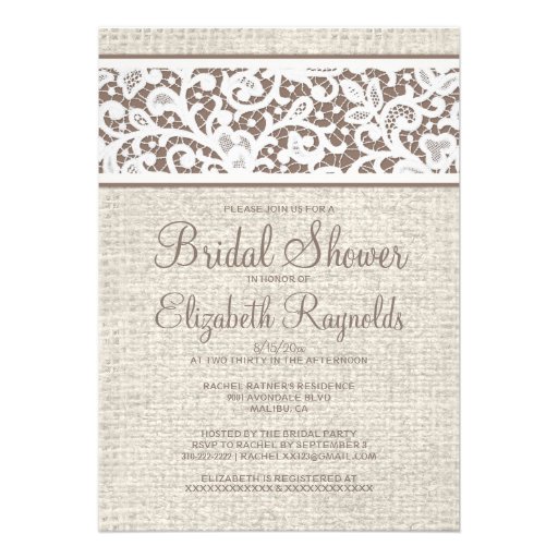 Brown Rustic Burlap Linen Bridal Shower Invitation