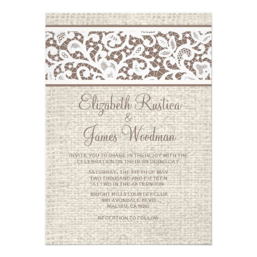 Brown Rustic Country Burlap Wedding Invitations