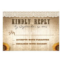 brown rustic country style wedding RSVP with lace Custom Invitations