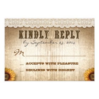 brown rustic country style wedding RSVP with lace Custom Invitations