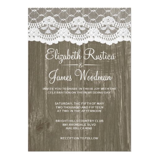 Brown Rustic Lace & Barn Wood Wedding Invitations