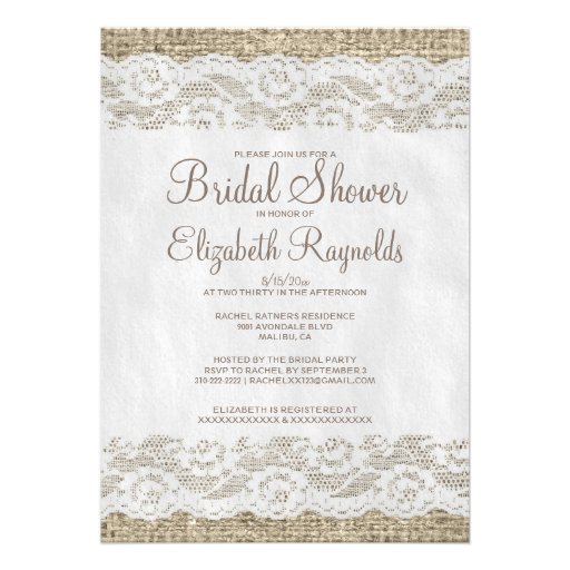 Brown Rustic Lace Bridal Shower Invitations