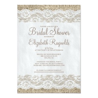 Brown Rustic Lace Bridal Shower Invitations 5" X 7" Invitation Card