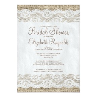 Brown Rustic Lace Bridal Shower Invitations 5" X 7" Invitation Card