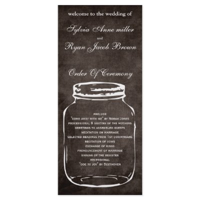 brown rustic mason jar Wedding program Personalized Rack Card