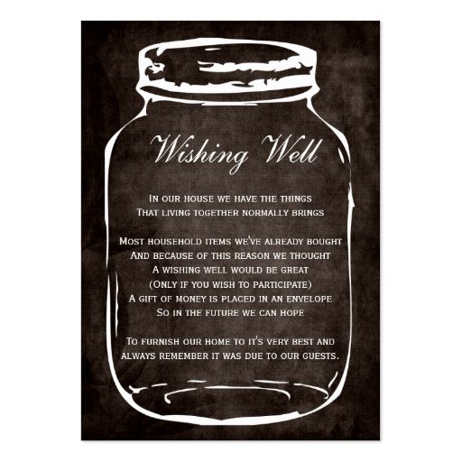 brown rustic mason jar wishing well cards business cards (front side)