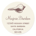 Brown seashell beach life circle address label sticker