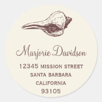 Brown seashell beach life circle address label stickers