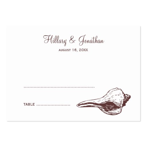 Brown seashell beach wedding escort place card business card template (front side)