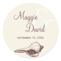 Brown seashell beach wedding party favor label sticker