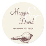 Brown seashell beach wedding party favor label stickers