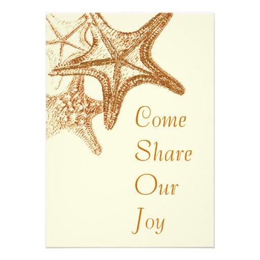 brown seastar beach wedding invitation