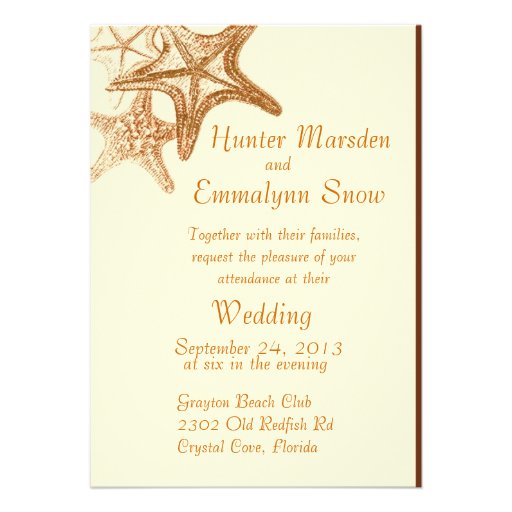 brown seastar beach wedding invitation