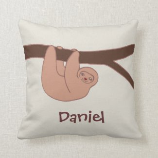 Brown Smiling Sloth with Heart Nose with Name Pillows