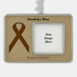 Brown Standard Ribbon Template (H-O) Silver Plated Framed Ornament
