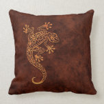 Brown Stone Climbing Gecko Throw Pillows