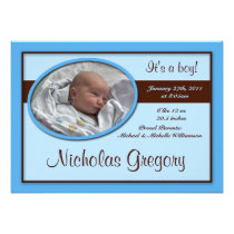 Brown Stripe Blue Birth Announcements