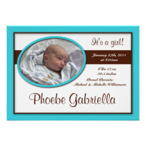 Brown Stripe Cyan Birth Announcements