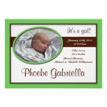 Brown Stripe Light Green Birth Announcements