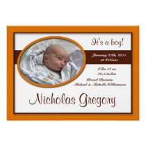 Brown Stripe Orange Birth Announcements
