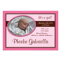 Brown Stripe Pink Birth Announcements