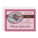 Brown Stripe Pink Birth Announcements