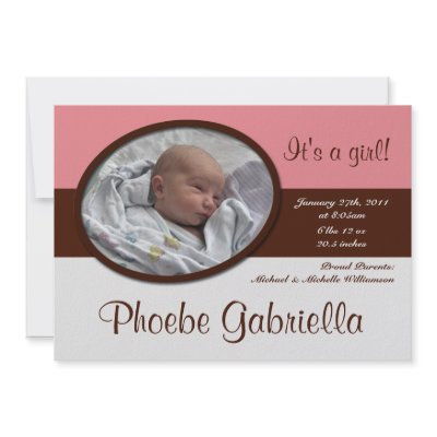 Brown Stripe Pink Half Birth Announcements by HavingBaby