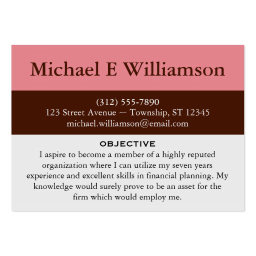 Brown Stripe Pink RESUME Business Cards (front side)
