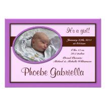 Brown Stripe Purple Birth Announcements