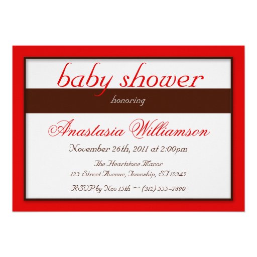 Brown Stripe Red Baby Shower Invitations