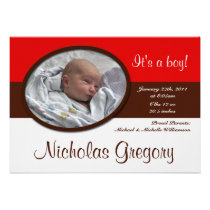 Brown Stripe Red Half Birth Announcements
