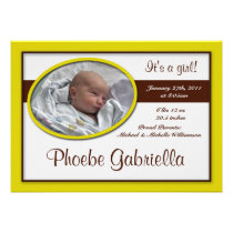 Brown Stripe Yellow Birth Announcements