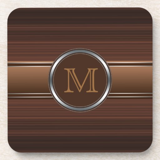 Brown Stripes Monogram Cork Coaster