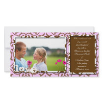 Brown Swirl Damask & Gerbers on Blue Save The Date photo cards by samack Brown Swirl Damask & Gerbers on Blue Save The Date photo cards