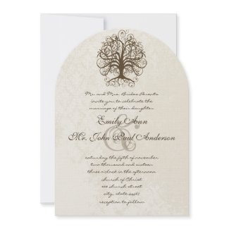 Brown Swirl Tree Distressed Damask invitation