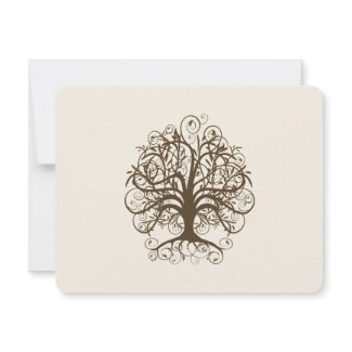 Brown Swirl Tree on Ivory Wedding Response Card invitation