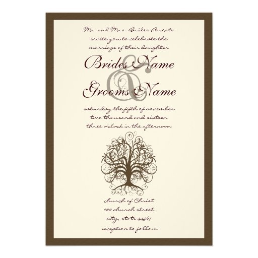 Brown Swirl Tree Roots of Love Wedding Invitation