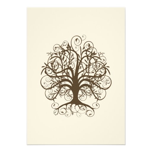 Brown Swirl Tree Roots of Love Wedding Invitation