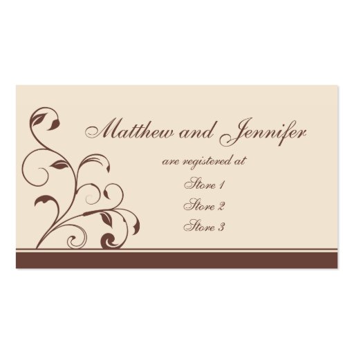 Brown Swirls and Curls Wedding Gift Registry Cards Business Card Template (front side)