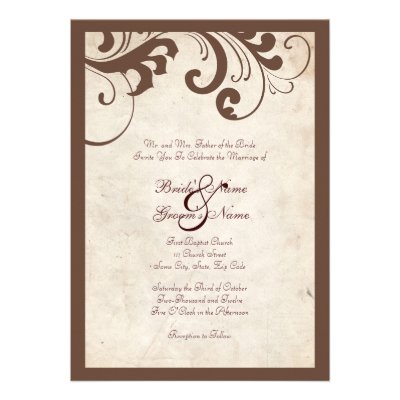 Brown Swirls Frame Vintage Wedding Invitation