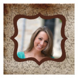 Brown swirls photo graduation party announcement