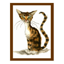 Brown tabby cat painting postcard