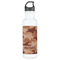 Brown Tan Camo Camouflage Name Personalized 24oz Water Bottle