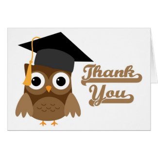 Brown Tawny Owl with Graduation Cap Thank You Card