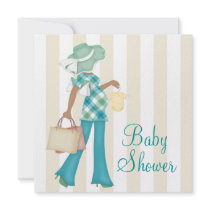 Brown Teal Blue Baby Shower Invitations