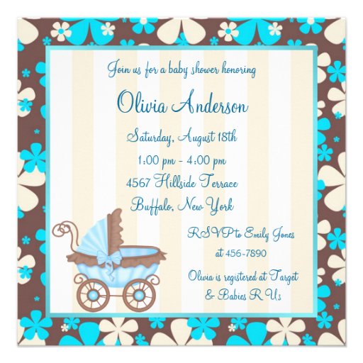 Brown Teal Blue Baby Shower Invitations