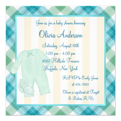 Brown Teal Blue Baby Shower Invitations