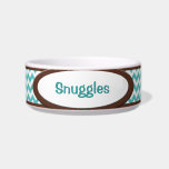 Brown & Teal Chevron Personalized Cat Bowl