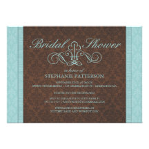 Brown & Teal Chic Damask Bridal Shower Invitation
