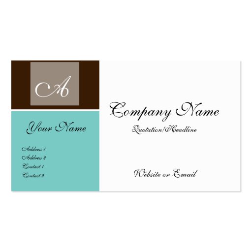 Brown & Teal Chic Monogram Style Business Cards (front side)